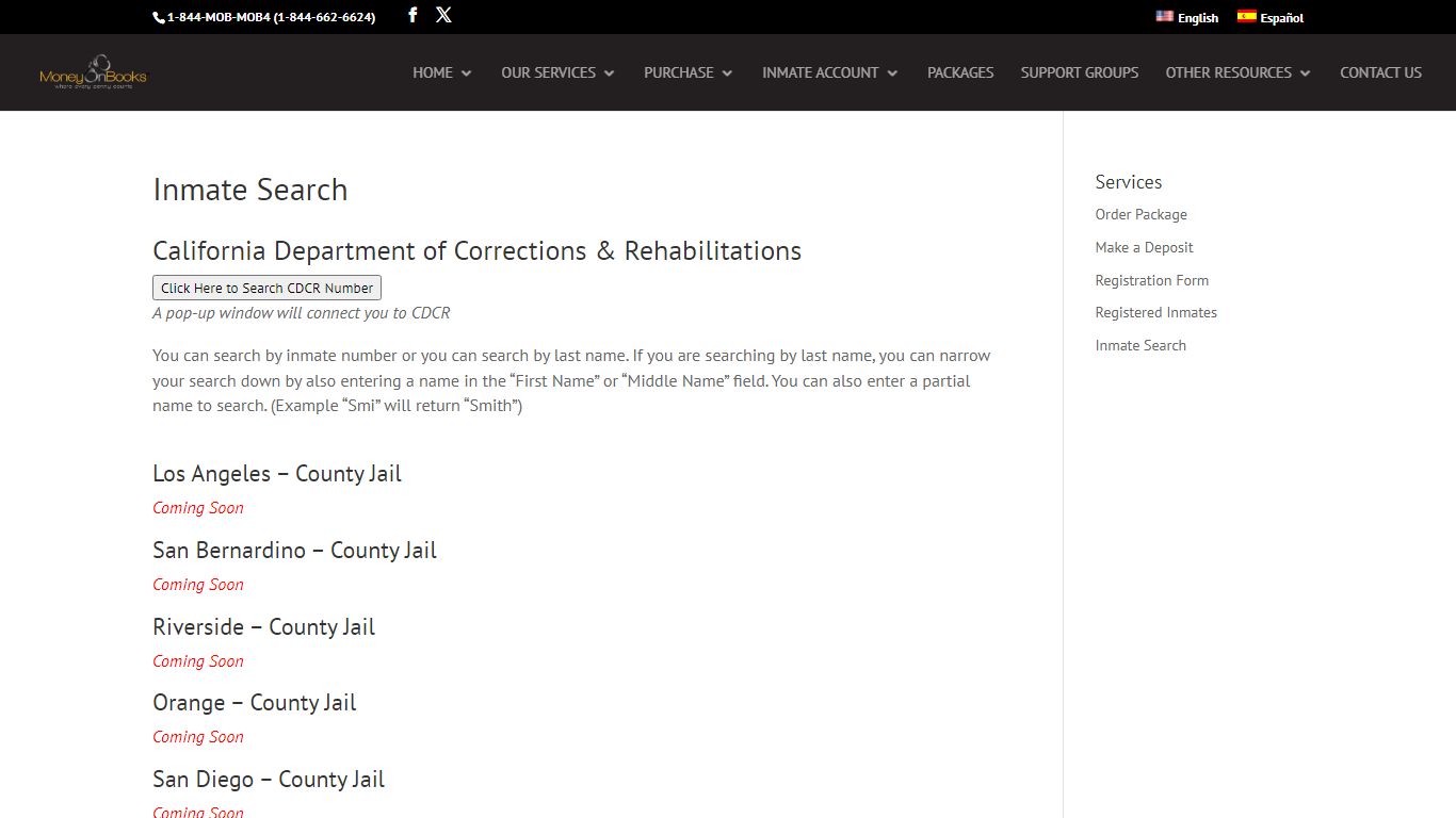 Inmate Search - Resources at Money on Books