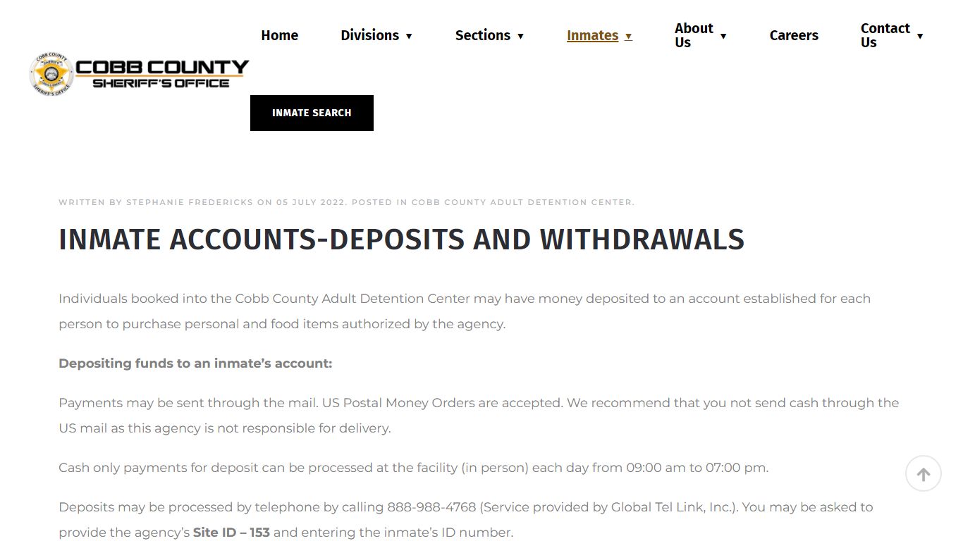 Inmate Accounts-Deposits And Withdrawals - Cobb Sheriff